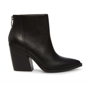 STEVE MADDEN ALERT Pointy Toe Leather Black Ankle Stacked Heel Booties 9